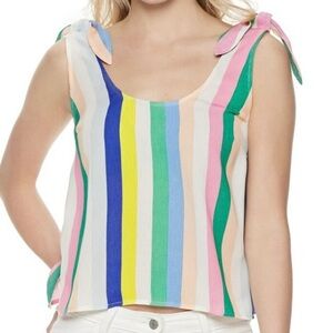 SO sheer striped shoulder tie tank top